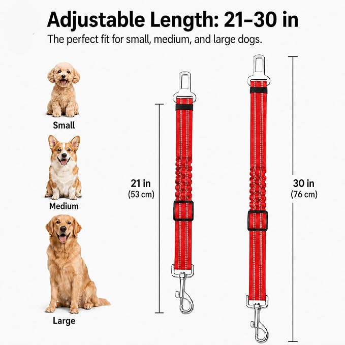 Dog Seat Belt 2Pcs, Retractable Pet Car Harness, Adjustable Dog SeatBelts for Vehicle, Nylon Pet Safety with Elastic Bungee