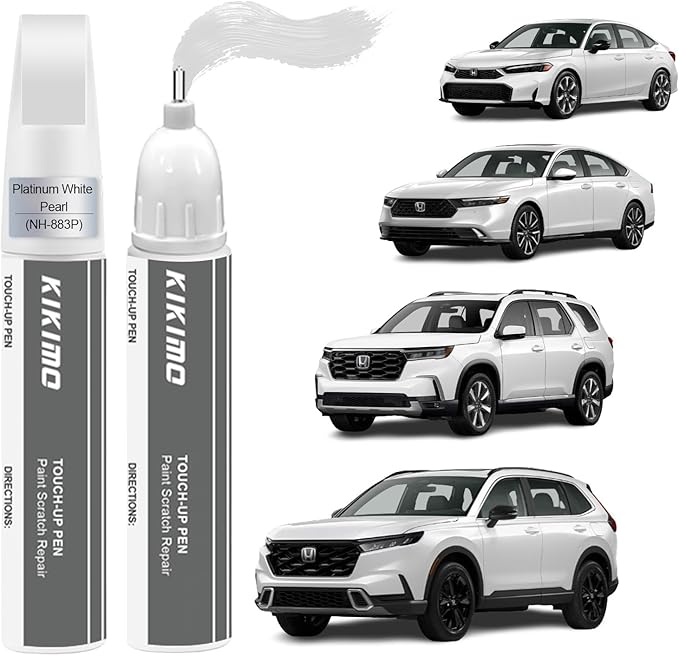 KIKIMO for Honda Touch Up Paint(Platinum White Pearl(NH-883P)), Car Paint Repair Kit for Honda, 2 In 1 Scratches Repair with Pen Tip and Brush, Color-Matched for Quick & Easy Fix