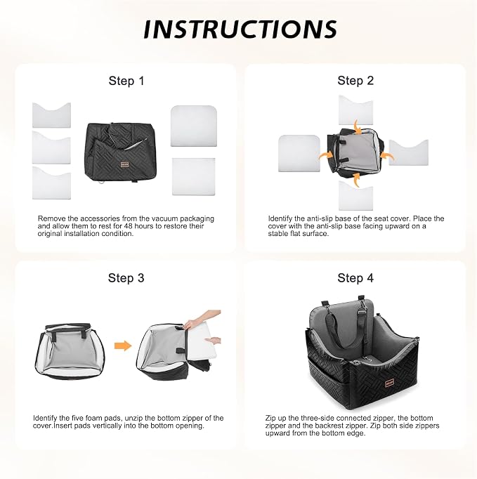 JOEJOY PU Dog Car Seats for Small Medium Dogs, Wipe Clean Waterproof Dog Booster Seat with 2.5 inch Cushion, Thickened 2 inch Memory Foam Pet Car Seats with Safety Belt and Storage Pockets
