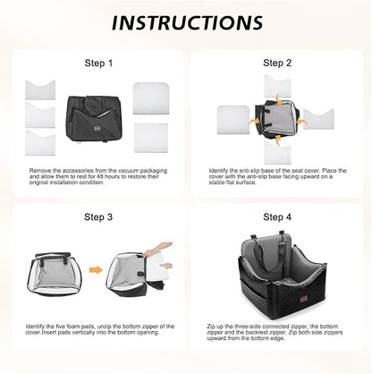 JOEJOY PU Dog Car Seats for Small Medium Dogs, Wipe Clean Waterproof Dog Booster Seat with 2.5 inch Cushion, Thickened 2 inch Memory Foam Pet Car Seats with Safety Belt and Storage Pockets