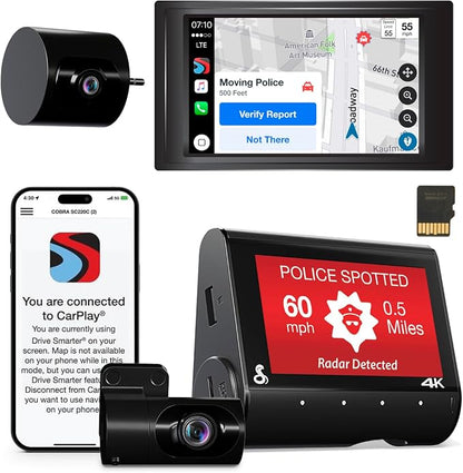 Cobra SC 250R Smart Dual View Front and Rear Dash Cam + Cobra Full HD (1080P) Cabin-View Accessory Camera (FV-CV2)