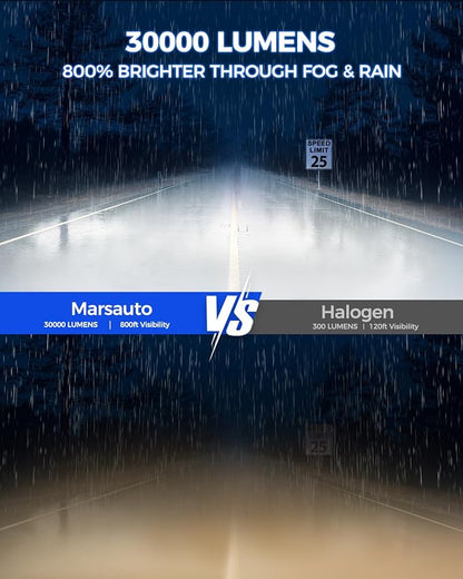 Marsauto H11/H8 LED Fog Light Bulb, 30,000LM 800% Brightness, H11 H16 H8 LED Bulb Fog Lights, 6500K Cool White Non-Polarity, For DRL Use, Tire Light Assemblies (Pack of 2)