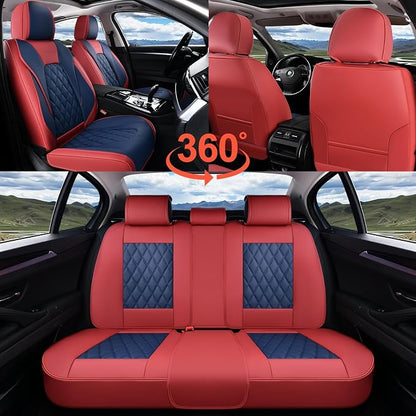 Coverado Leather Car Seat Covers, Automotive Seat Cover Waterproof Seat Covers for Cars, 2 Pack Leather Seat Covers, Driver Seat Cover Car Seat Cushion Protector Universal Fit for Most Cars - Red&Blue