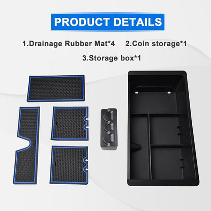 EDBETOS Center Console Organizer Tray Compatible with GMC Sierra 1500 Accessories/Silverado 1500 2014-2018 / Silverado 2500/3500 HD 15-19 /Suburban/Tahoe/Yukon 15-20 Armrest Storage Box (Blue Trim)