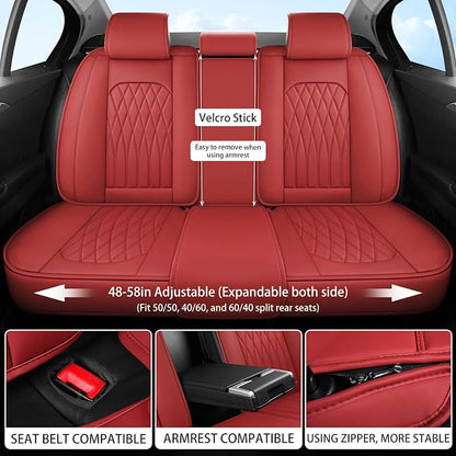 WELLDO Nappa Faux Leather Car Seat Covers Full Set, Burgundy | Waterproof, Non-Slip Seat Protector, 0.28in Thickened Cushion, Airbag Compatible, Universal for Cars SUV Truck Pickup