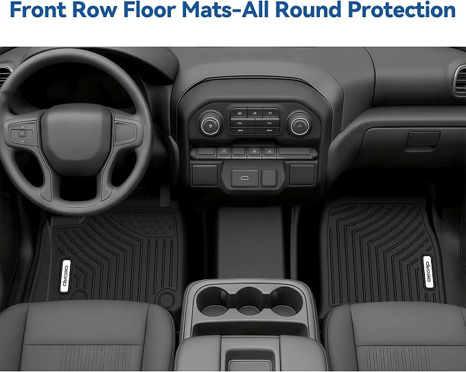 OEDRO Floor Mats Fit for 2019-2026 Chevy Silverado/GMC Sierra Denali 1500 & 2020-2026 Silverado/Sierra 2500HD/3500HD Crew Cab Without Rear Underseat Storage Box, TPE All-Weather Car Mats, Black