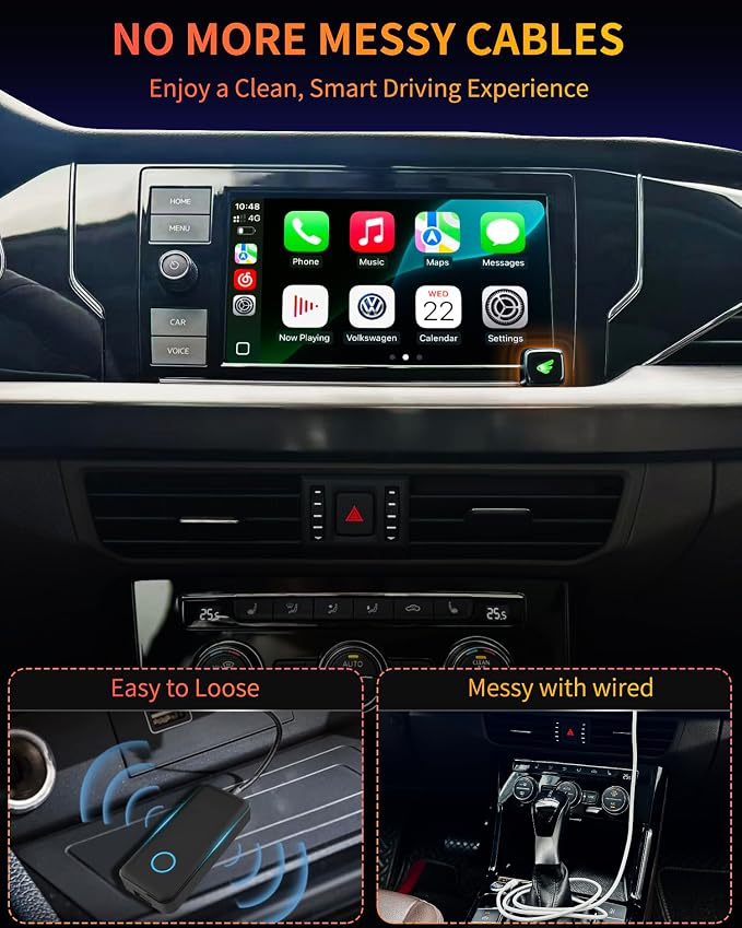 Wireless CarPlay Adapter for iPhone (iOS 10+) & Android Auto Converter (Android 11+), Plug & Play Dongle for Cars 2016+, Wired to Wireless