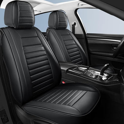 HChengkikz Car Seat Covers Full Set, Waterproof Faux Leather Automotive Seat Covers for Cars, Breathable Universal Car Seat Covers Protectors for Sedan SUV Truck (5 PCS Full Set, Black)