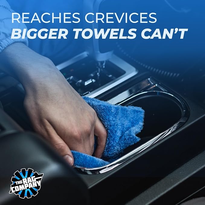 The Rag Company - The Eaglet 500 - Professional Korean 70/30 Blend; Super Plush Microfiber Detailing Towels; Perfect for Wheels, Mirrors, and More; 500GSM; 8inx8in, Blue (10-Pack)