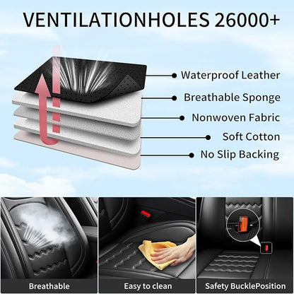 Edge Car Seat Covers Custom Fit for Ford Edge 2007-2026, Premium Full Coverage Leather Automotive Seat Protectors, All Seasons Waterproof Breathable, Airbag Compatible, (2 Front Seats, Black)