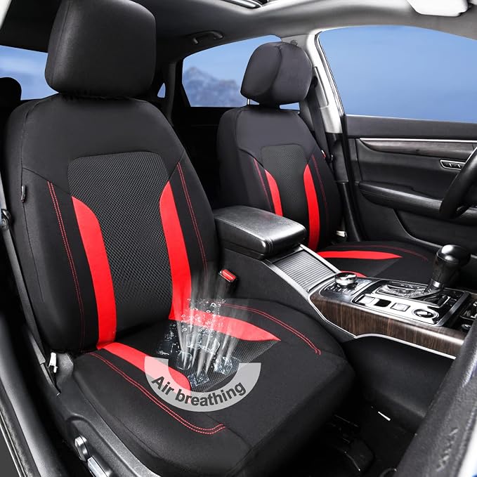 CAR PASS 3D Air Mesh Car Seat Covers Full Set, Breathable Sporty Rear Bench with Zipper for Armrest Box Universal Fit 95% Automotive SUV,Truck,Sedan Interior Cute Women Airbag Compatible, Black Red
