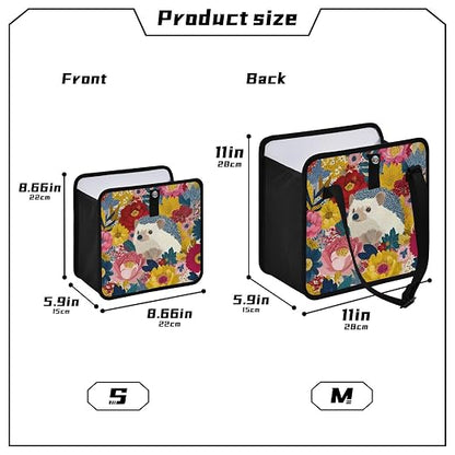 Car Trash Can Organizer Bin with Adjustable Strap for Back Front Seat Console Waterproof Leakproof Collapsible Portable 11 Inch Garden Flowers Hedgehogs Colorful