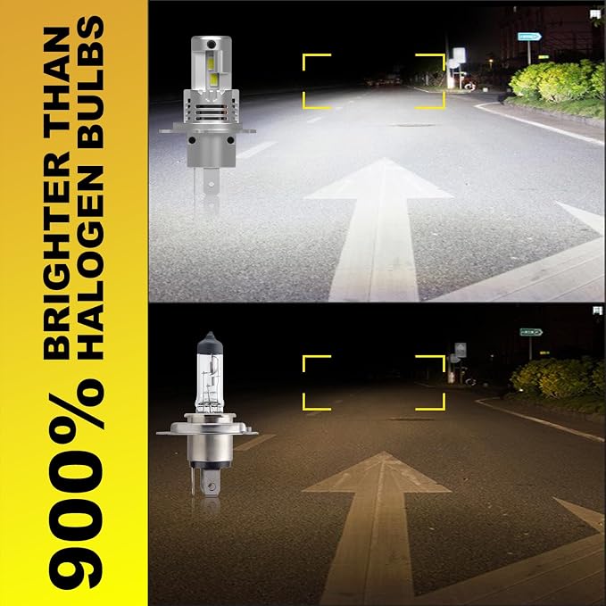 Latest H4 Light Bulbs Hi/Low Super Bright Upgraded 900% 60000LM Brightness,1:1 Halogen Mini Size,10-Year Lifespan,Plug and Play,H4/9003 Fog Bulbs,Pack of 2