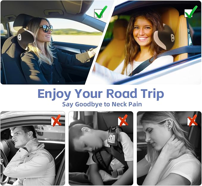 Really Useful Car Headrest Pillow, Car Neck Pillow for Sleeping with Adjustable Strap, 100% Memory Foam & Breathable Removable Cover, Ergonomic Design - Softness Road Trip Car Pillow(Gray, 1PC)