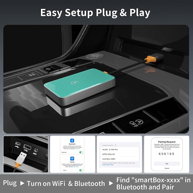 Wireless CarPlay Adapter,Covert Factory Wired to Wireless Car Play Adapter for iPhone 6+ (iOS only) Easy Setup Plug&Play,Multiple Controls,Support USB&USB-C
