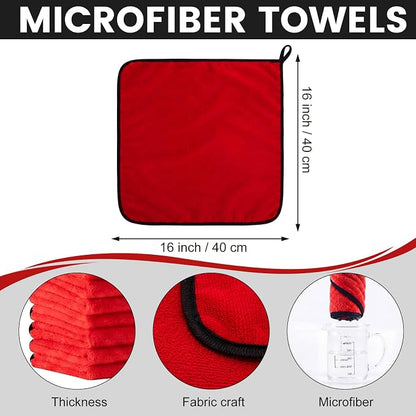 Tallew 60 Pcs Red Microfiber Towels: 16"x16" Microfiber Drying Towels Bulk Micro Fiber Car Cleaning Cloth for Cars Drying Washing Polishing Cleaning Household Supplies