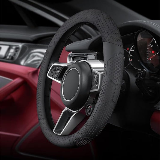 Yangday Leather Steering Wheel Cover for Dodge Ram 1500 2500 3500, 15.5-16 inches Car Steering Wheel Cover with Non-Slip Breathable (Black)