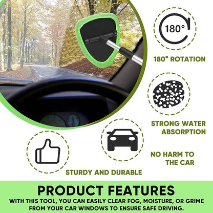 Car Window Cleaner, Car Cleanser Brush, Car Accessories Car Cleaning Supplies Tools, Car Cleaning Kit with Extendable Handle, Microfiber Cloth, Spray Bottle, Fits All Cars (Green)