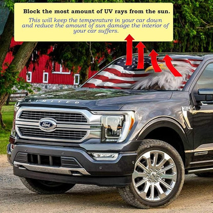 Gven Windshield Sun Shade for Car Front Window Cover Sunshades Visor Automotive Sun Shield for Compact Sedan, Suv, Midsize Sedan, Small Pickup Blocks UV Rays Keep Your Vehicle Cool (Flag, S)