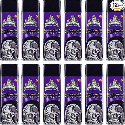 Cristal Products Untouchable Tire Shine Spray – Long-Lasting Wet Tire Finish for Deep Gloss & Protection – Waterproof Tire Shine, Easy Application, Premium Tire Cleaner Shine 13oz (12PK)