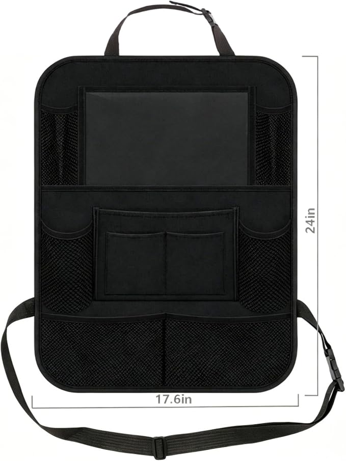 TCJJ Car Backseat Organizers with 10" Touch Screen Tablet Holder&9 Storage Pockets,Back Seat Organizer for Kids Waterproof Car Seat Organizer,Black/2 Pack