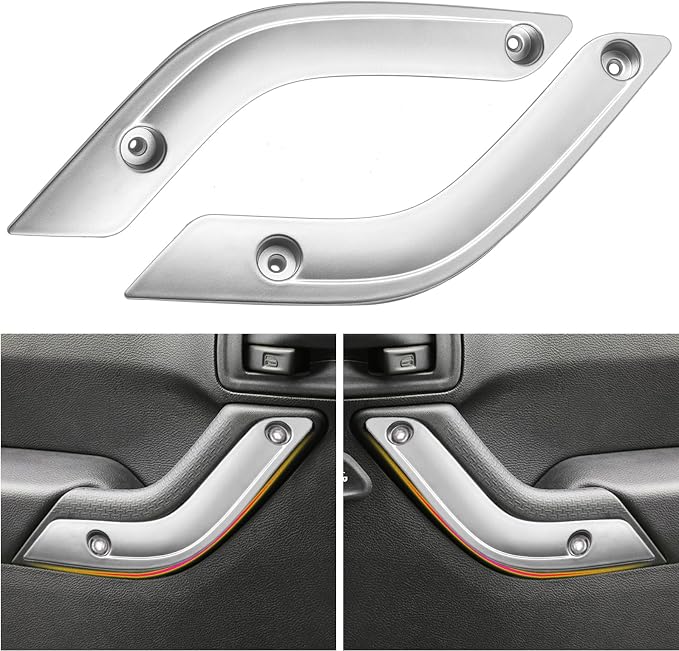 1 Pair of Interior Door Grab Handle Inserts Cover Door Handle Trim Cover, Replacement for Jeep Wrangler JK JKU 2011-2018, Replaces OEM 1RC72JAHAD 1RC72JAHAE(Silver, Left & Right)