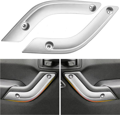 1 Pair of Interior Door Grab Handle Inserts Cover Door Handle Trim Cover, Replacement for Jeep Wrangler JK JKU 2011-2018, Replaces OEM 1RC72JAHAD 1RC72JAHAE(Silver, Left & Right)