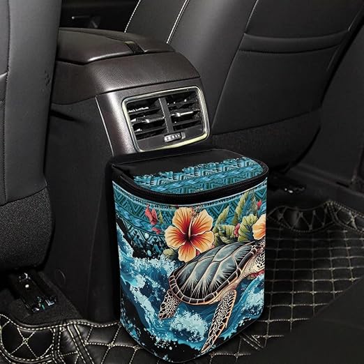 BIGCARJOB Flower Blue Turtle Car Trash Can Bin for Car Back Seat,Portable Car Trash Bag Hanging,Vehicle Trash Can Automotive Car Garbage Cans Auto Accessories