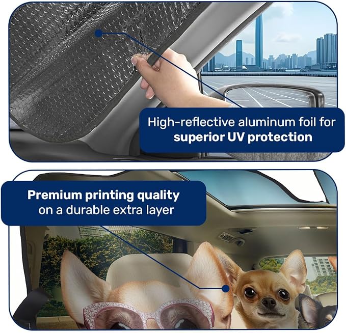 GENANY Chihuahua Windshield Cover for Car SUV Truck (55x30 Inches), Foldable Heat Shield, Shades for Front Windows, Protector Blocks UV, Car Decor