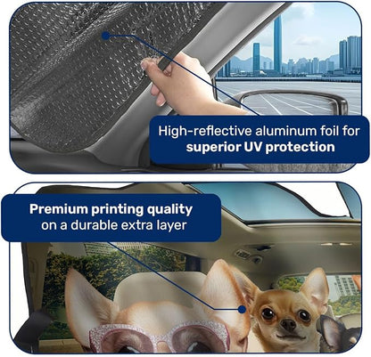 GENANY Chihuahua Windshield Cover for Car SUV Truck (55x30 Inches), Foldable Heat Shield, Shades for Front Windows, Protector Blocks UV, Car Decor