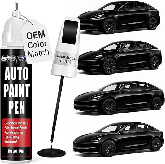Touch Up Paint for Cars (Solid Black PBSB), Compatible with Tesla Model Y/3/X/S, 0.4 fl oz Color Accurate 2-in-1 Car Paint Scratch Repair Pen, Easy to Use, Fast-Drying, Long-Lasting