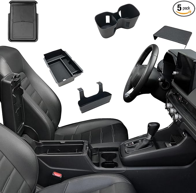 5PCS Center Console Organizer Tray for 2026 2025 2024 2023 Honda CRV Accessories, Armrest Storage Box and Drawer, Armrest Hidden Storage Box, Dashboard Organizer Tray and Cup Holder for Honda CR-V