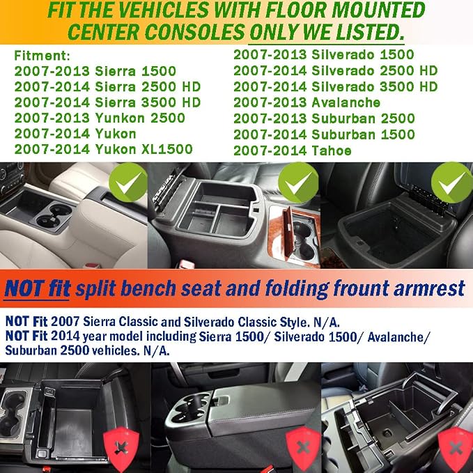 TACORBO Center Console Organizer Tray for 07-2014 GMC Sierra 2500 3500 Yukon XL Silverado 2500 3500 Suburban 1500 Tahoe / 07-13 GMC Sierra 1500 Chevy Silverado Suburban 2500 Avalanche Accessory - Red