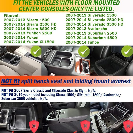 TACORBO Center Console Organizer Tray for 07-2014 GMC Sierra 2500 3500 Yukon XL Silverado 2500 3500 Suburban 1500 Tahoe / 07-13 GMC Sierra 1500 Chevy Silverado Suburban 2500 Avalanche Accessory - Red