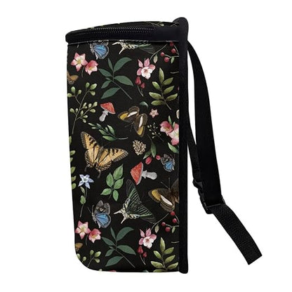 Talayituse Mushroom Butterfly Flower Print Car Trash Bin, Large Size Auto Trash Can Adjustable Portable Garbage Can with Lid, Vehicle Hanging Bag for Headrest Front Back Seat