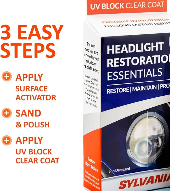 SYLVANIA UV Block Clear Coat Kit - Premium UV Headlight Protection for Vehicles - Includes Surface Activator, Protective Clear Coat & Applicator Towels - Long-Lasting - Restores to Like-New Condition