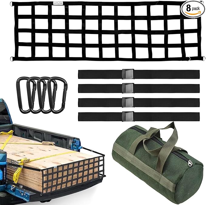 Tailgate Net-LLTTLTMM,Heavy Duty Tailgate Truck Cargo Net for Full Size Truck,60inx18in Easy-to-use Cargo Net for Pickup Bed Net for Chevrolet,Ford,Toyota,GMC,Jeep,Dodge RAM,Pickup(Black)