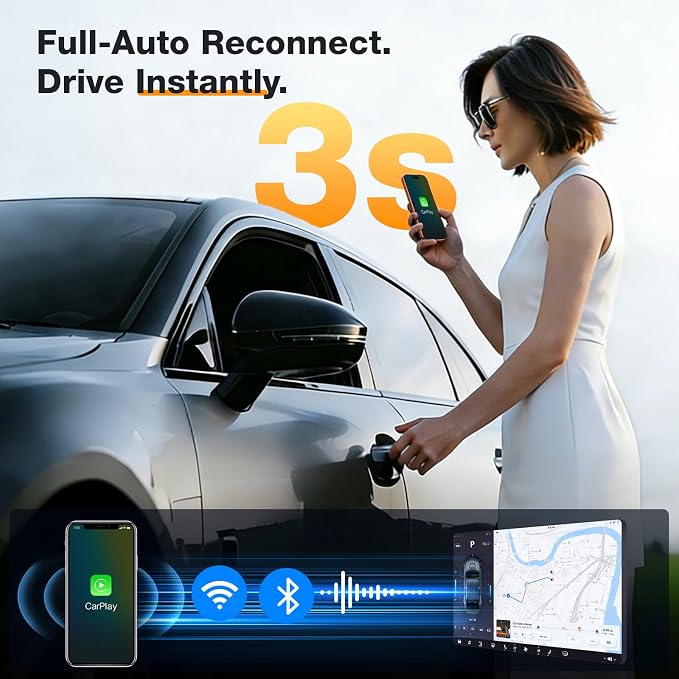 Wireless CarPlay Adapter for Apple [2026 Upgraded A7-Ultra Chip] Multi-User, Full-Auto Car Play Wireless Adapter for iPhone 6-17 Pro Max, Zero Latency, Cars 2015+, Plug & Play (Medium)