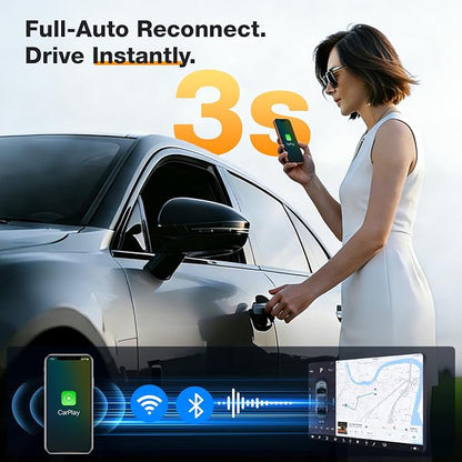Wireless CarPlay Adapter for Apple [2026 Upgraded A7-Ultra Chip] Multi-User, Full-Auto Car Play Wireless Adapter for iPhone 6-17 Pro Max, Zero Latency, Cars 2015+, Plug & Play (Medium)
