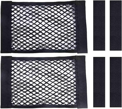 2PCS Universal Car Cargo Net with Adhesive Tape, 9.8×15.7in Trunk Storage Mesh Pocket Wall Mount Organizer Bag for Car RV SUV Boat Truck Camper Van Trailer (Black)