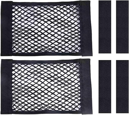 2PCS Universal Car Cargo Net with Adhesive Tape, 9.8×15.7in Trunk Storage Mesh Pocket Wall Mount Organizer Bag for Car RV SUV Boat Truck Camper Van Trailer (Black)