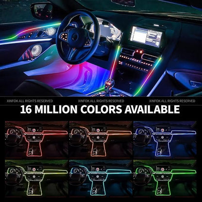 Ambient Lighting Car Led Lights Interior,43.3’’ USB Powered Acrylic Neon Flexible Strip Fiber Optic LED Ambient Lighting Kits with Remote APP, RGB Music Lights Sync for Inside car Dashboard