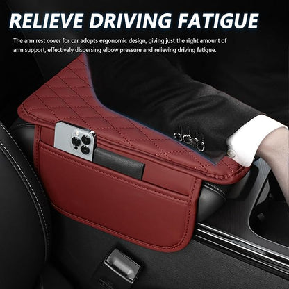 Stacool Upgraded Car Center Console Cover,Microfiber Leather Car Armrest Cover Cushion with 2 Storage Bags,Universal Car Armrest Storage Box (Red)