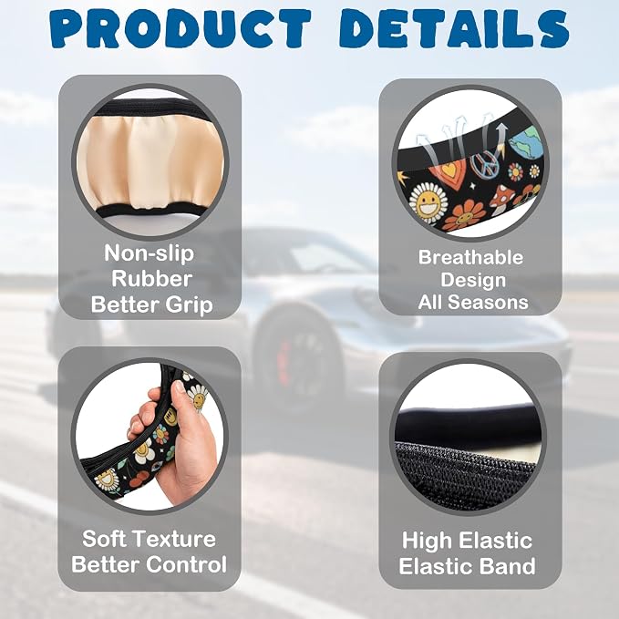 Car Steering Wheel Cover, 14.5"-15" Inch Universal Anti-Slip DurableSteering Wheel Protective Cover, Breathable Auto Interior Decoration Accessories for Sedan SUV Truck (Groovy Hippie)