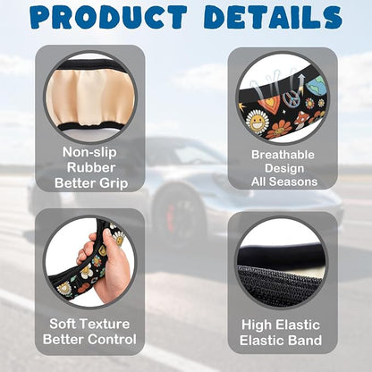 Car Steering Wheel Cover, 14.5"-15" Inch Universal Anti-Slip DurableSteering Wheel Protective Cover, Breathable Auto Interior Decoration Accessories for Sedan SUV Truck (Groovy Hippie)