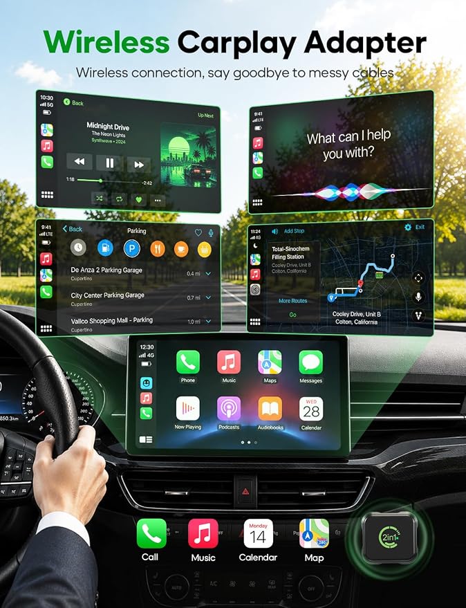 2026 Upgraded Wireless CarPlay & Android Auto Adapter, 2-in-1 Mini Size Plug and Play Adapter for iPhone & Android Auto, Seamless Connection for Convert Wired to Wireless Car Play, USB/USB-C Port