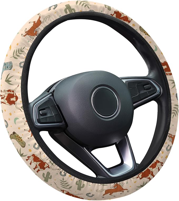 GENANY Cowgirl Western Steering Wheel Cover, Non Slip Polyester Car Wheel Protector for Car SUV Truck, Universal 15 Inch