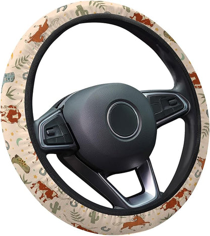 GENANY Cowgirl Western Steering Wheel Cover, Non Slip Polyester Car Wheel Protector for Car SUV Truck, Universal 15 Inch