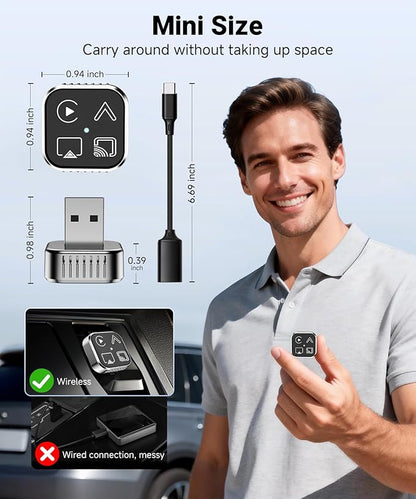 VQU 4 in 1 Wireless CarPlay Adapter for iPhone & Android Auto Adapter, 2026 Upgrade Plug & Play USB C Dongle, Convert Wired to Wireless CarPlay & Android Auto, AirPlay & Miracast Screen Mirroring