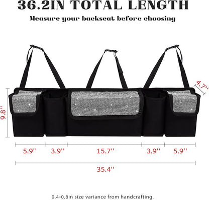 eing Car Trunk Organizer and Storage, Backseat Hanging Organizer for SUV, Truck, MPV, Waterproof, Collapsible Cargo Storage Bag with 5 Pockets, Bling Car Interior Accessories for Women,White